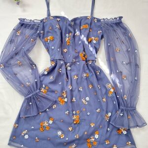 Floral Woman Dress in Blue and Orange